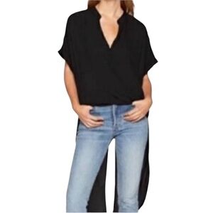BCBGeneration navy blue high low button down top with tails